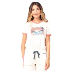 T-SHIRT RIP CURL TIKI RINGER BEIGE FEMME -Bateaux Boutique t shirt rip curl tiki ringer beige femme 1